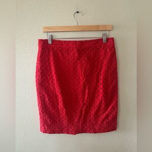 J Crew The Pencil Skirt in Red Eyelet Knee Length Skirt Size 6